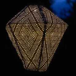 Outdoor Lighting-Kirkland's Home Sashiko Diamond Hanging Led Outdoor Lantern Gold