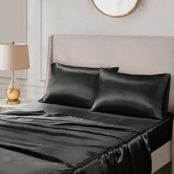 Bed Sheets-Kirkland's Home Satin Standard 2-Pc. Pillow Case Set Black