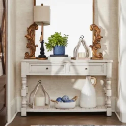 Console Tables-Kirkland's Home Savannah Cream Distressed Console Table Ivory
