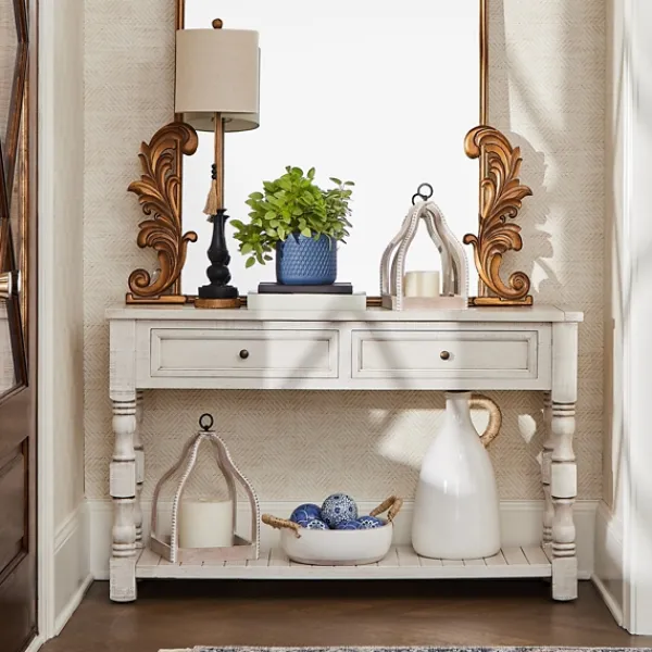 Console Tables-Kirkland's Home Savannah Cream Distressed Console Table Ivory