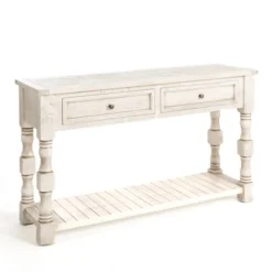 Console Tables-Kirkland's Home Savannah Cream Distressed Console Table Ivory