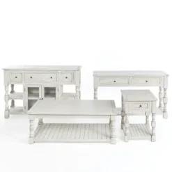 Accent & End Tables-Kirkland's Home Savannah Cream Distressed Side Table Ivory