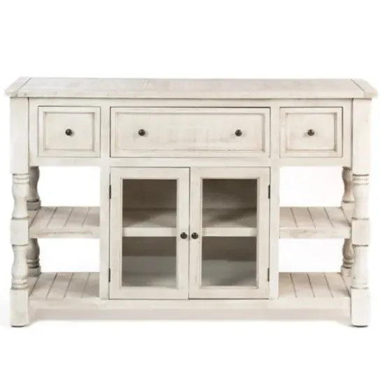 Entryway Furniture-Kirkland's Home Savannah Cream Distressed Cabinet Ivory