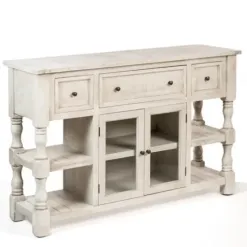 Entryway Furniture-Kirkland's Home Savannah Cream Distressed Cabinet Ivory