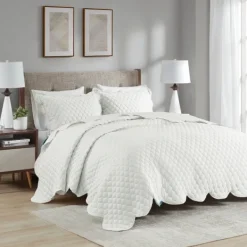 Quilts-Kirkland's Home Scalloped Crinkle 3-Pc. Cali King Quilt Set Ivory