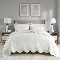 Quilts-Kirkland's Home Scalloped Crinkle 3-Pc. Cali King Quilt Set Ivory