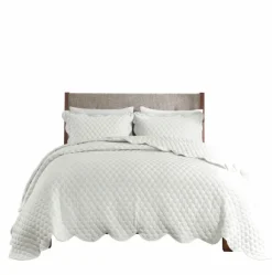 Quilts-Kirkland's Home Scalloped Crinkle 3-Pc. Full/Queen Quilt Set Ivory