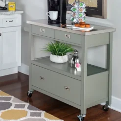 Kitchen Islands & Bar Carts-Kirkland's Home Scarlett Rolling 2-Door Steel Top Kitchen Cart