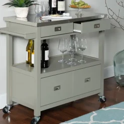 Kitchen Islands & Bar Carts-Kirkland's Home Scarlett Rolling 2-Door Steel Top Kitchen Cart