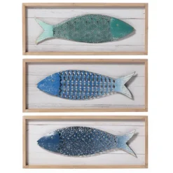Wall Plaques-Kirkland's Home School Of Fish Wooden And Metal Plaques, Set Of 3 Blue