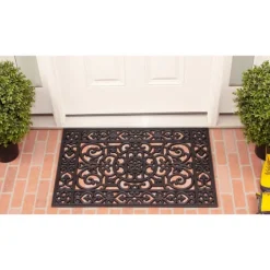 Doormats-Kirkland's Home Scroll Border Rubber Doormat, 36X24 Black