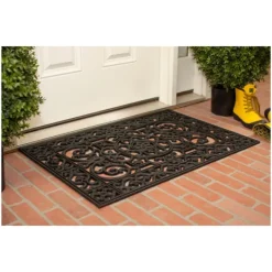 Doormats-Kirkland's Home Scroll Border Rubber Doormat, 36X24 Black