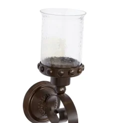 Sconces-Kirkland's Home Scrolled Wrought Iron And Glass Hurricane Sconce