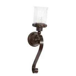 Sconces-Kirkland's Home Scrolled Wrought Iron And Glass Hurricane Sconce
