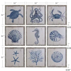 Framed Art-Kirkland's Home Sea Creatures Framed Wood Art Prints, Set Of 9 Blue/White