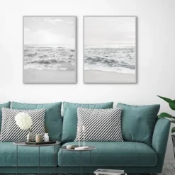 Framed Art-Kirkland's Home Seafoam Gentle Tides 2-Pc. Framed Wall Art Set Gray/White