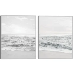 Framed Art-Kirkland's Home Seafoam Gentle Tides 2-Pc. Framed Wall Art Set Gray/White