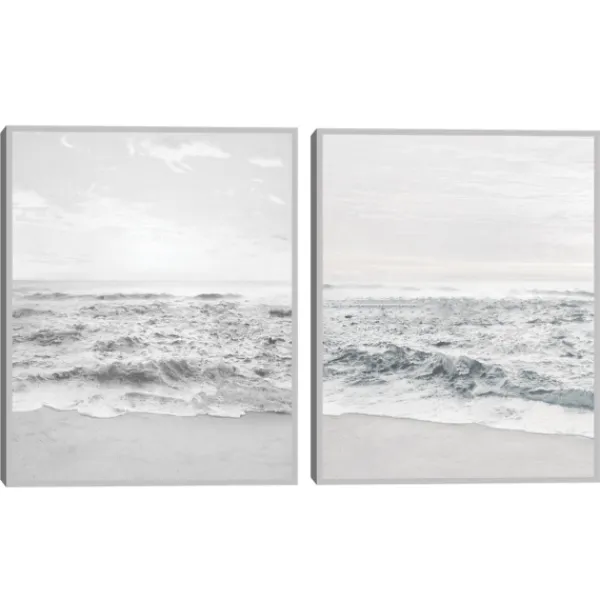 Framed Art-Kirkland's Home Seafoam Gentle Tides 2-Pc. Framed Wall Art Set Gray/White