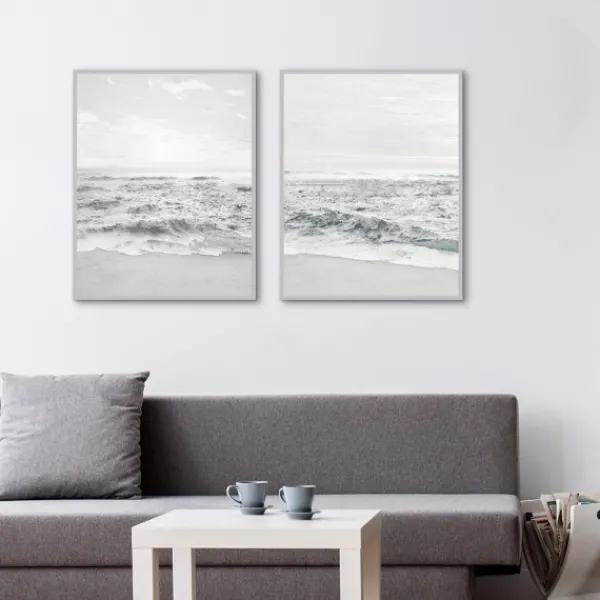 Framed Art-Kirkland's Home Seafoam Gentle Tides 2-Pc. Framed Wall Art Set Gray/White