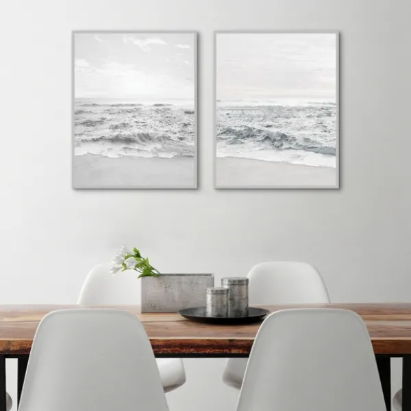 Framed Art-Kirkland's Home Seafoam Gentle Tides 2-Pc. Framed Wall Art Set Gray/White
