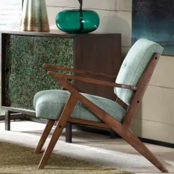 Accent Chairs-Kirkland's Home Seafoam Mid-Century Pecan Finish Accent Chair Blue/Green