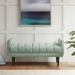 Benches & Ottomans-Kirkland's Home Seafoam Velvet Bench Green
