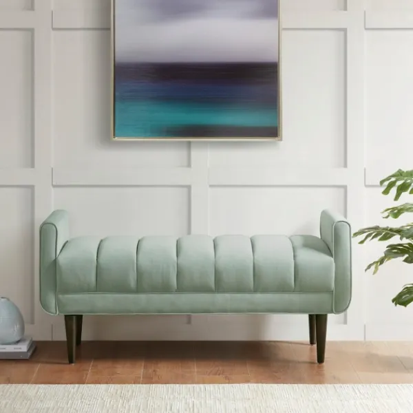 Benches & Ottomans-Kirkland's Home Seafoam Velvet Bench Green