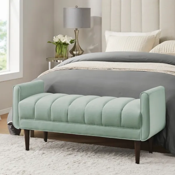 Benches & Ottomans-Kirkland's Home Seafoam Velvet Bench Green