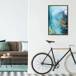 Framed Art-Kirkland's Home Seawall Waves Abstract Canvas Framed Art Blue/White/Gold