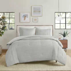 Comforters-Kirkland's Home Seersucker 3-Pc. Full/Queen Comforter Set Gray