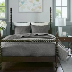 Bedspreads & Coverlets-Kirkland's Home Serene Quilted 3-Pc. Queen Coverlet Set Gray