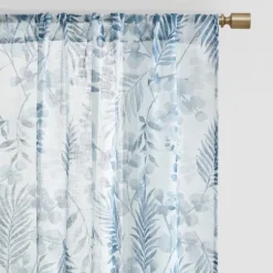 Curtains & Drapes-Kirkland's Home Sheer Blue Botanical Curtain Panel Set, 84 In. White/Blue