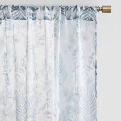 Curtains & Drapes-Kirkland's Home Sheer Blue Botanical Curtain Panel Set, 84 In. White/Blue