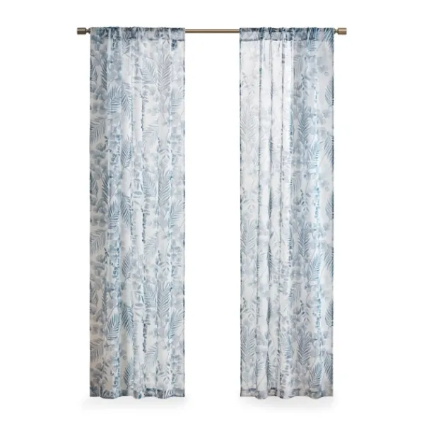 Curtains & Drapes-Kirkland's Home Sheer Blue Botanical Curtain Panel Set, 95 In. White/Blue