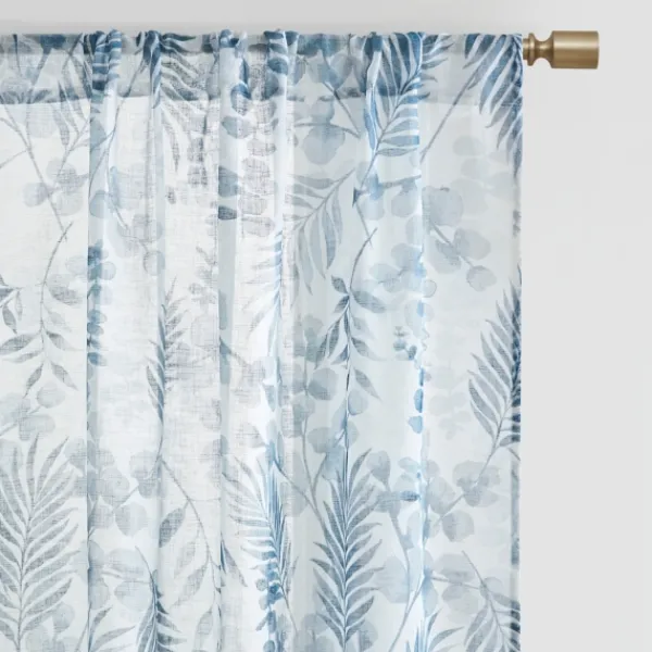 Curtains & Drapes-Kirkland's Home Sheer Blue Botanical Curtain Panel Set, 95 In. White/Blue
