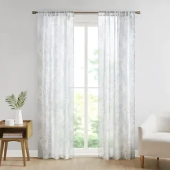 Curtains & Drapes-Kirkland's Home Sheer Botanical Curtain Panel Set, 84 In. White