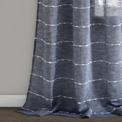 Curtains & Drapes-Kirkland's Home Sheer Navy Textured Curtain Panel Set, 84 In. Blue