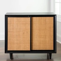 Cabinets & Sideboards-Kirkland's Home Shelby And Natural Cane Cabinet Black