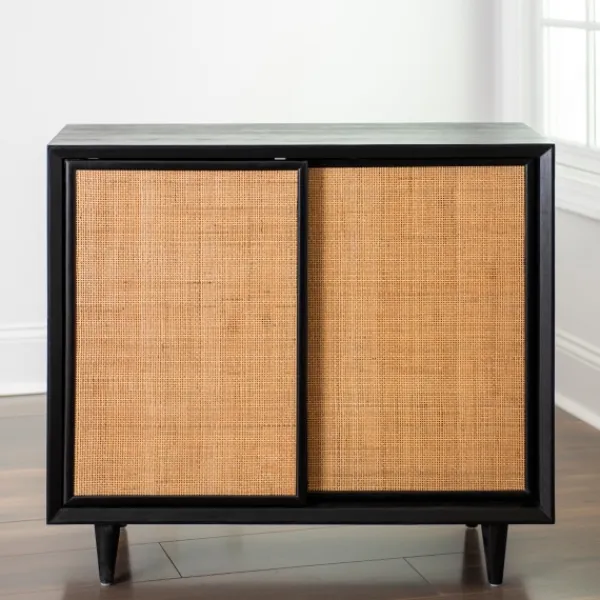 Cabinets & Sideboards-Kirkland's Home Shelby And Natural Cane Cabinet Black