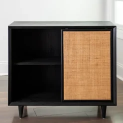 Cabinets & Sideboards-Kirkland's Home Shelby And Natural Cane Cabinet Black