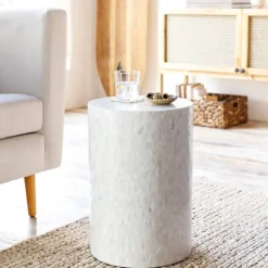 Accent & End Tables-Kirkland's Home Shell Cylinder Frame Accent Table White