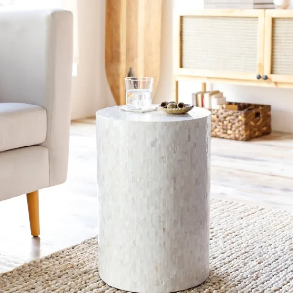 Accent & End Tables-Kirkland's Home Shell Cylinder Frame Accent Table White