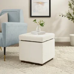 Benches & Ottomans-Kirkland's Home Sherpa Cube Storage Ottoman Ivory