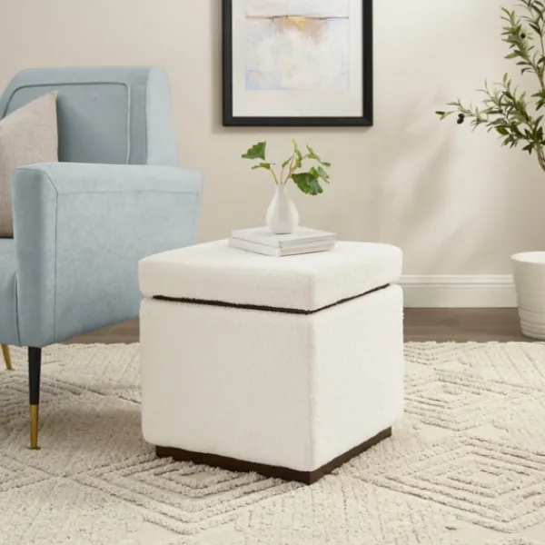 Benches & Ottomans-Kirkland's Home Sherpa Cube Storage Ottoman Ivory