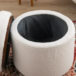 Benches & Ottomans-Kirkland's Home Sherpa Upholstered Storage Ottoman White