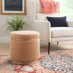 Benches & Ottomans-Kirkland's Home Sherpa Upholstered Storage Ottoman Tan
