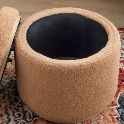 Benches & Ottomans-Kirkland's Home Sherpa Upholstered Storage Ottoman Tan