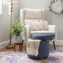 Benches & Ottomans-Kirkland's Home Sherpa Upholstered Storage Ottoman Blue