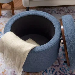 Benches & Ottomans-Kirkland's Home Sherpa Upholstered Storage Ottoman Blue