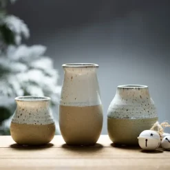 Vases-Kirkland's Home Short Terracotta Two-Tone Speckled Vases, Set Of 3 Tan/Ivory